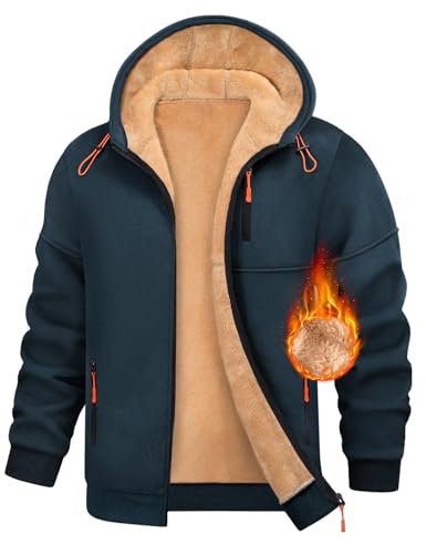 Nadeer Kapuzenpullover Herren Hoodie mit Reißverschluss Jacke Polarfleece mit Kapuzen und Taschen Kapuzenjacke Sweatjacke für Herbst Winter(Marineblau,M) von Nadeer