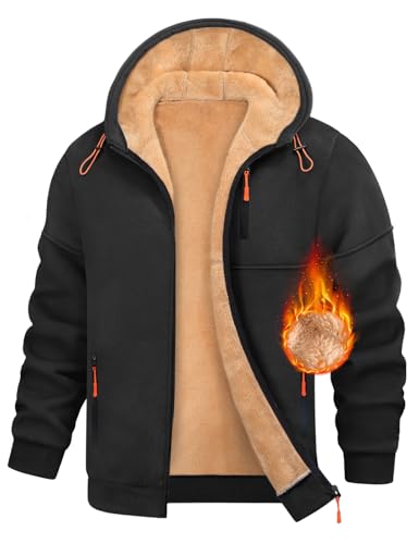 Nadeer Kapuzenpullover Herren Hoodie mit Reißverschluss Jacke Polarfleece mit Kapuzen und Taschen Kapuzenjacke Sweatjacke für Herbst Winter(Schwarz,XL) von Nadeer