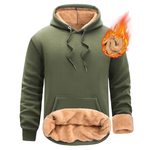 Nadeer Kapuzenpullover Herren Kapuzen Sweatshirt Sherpa Gefüttert Hoodie mit Känguru Tasche Winter Warme Pullover Thermo Fleecepullover(Armeegrün,L) von Nadeer