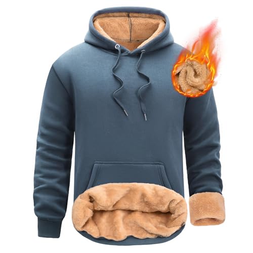 Nadeer Kapuzenpullover Herren Kapuzen Sweatshirt Sherpa Gefüttert Hoodie mit Känguru Tasche Winter Warme Pullover Thermo Fleecepullover(Blau,L) von Nadeer