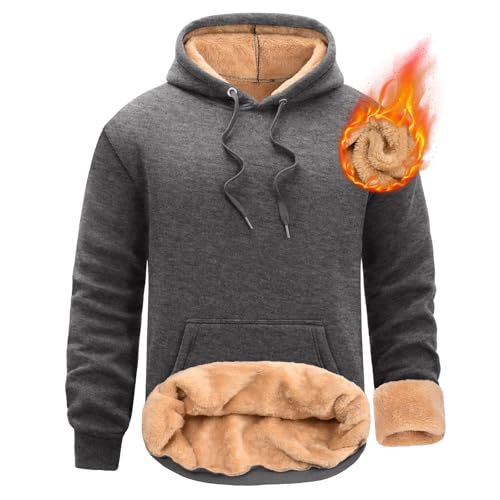 Nadeer Kapuzenpullover Herren Kapuzen Sweatshirt Sherpa Gefüttert Hoodie mit Känguru Tasche Winter Warme Pullover Thermo Fleecepullover(Dunkelgrau,M) von Nadeer