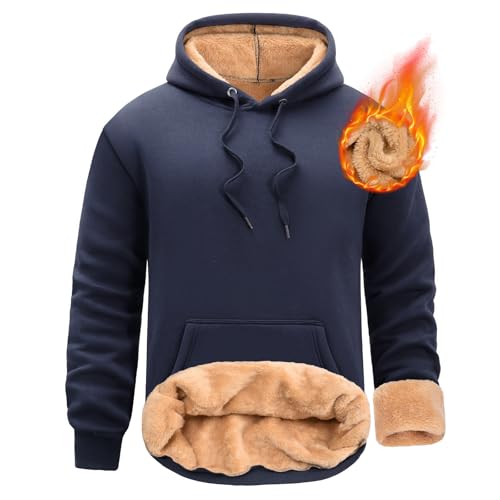 Nadeer Kapuzenpullover Herren Kapuzen Sweatshirt Sherpa Gefüttert Hoodie mit Känguru Tasche Winter Warme Pullover Thermo Fleecepullover(Marineblau,XXL) von Nadeer