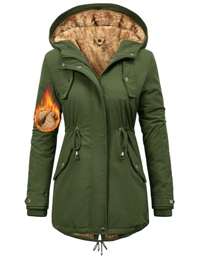 Nadeer Mantel Damen Winterjacke Lang Parka Gefüttert Wintermantel Wasserdicht mit Kapuze Warm Winterparka(Armeegrün,XL) von Nadeer