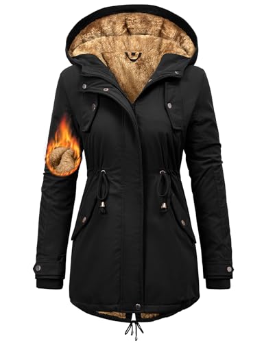 Nadeer Mantel Damen Winterjacke Lang Parka Gefüttert Wintermantel Wasserdicht mit Kapuze Warm Winterparka(Schwarz,M) von Nadeer