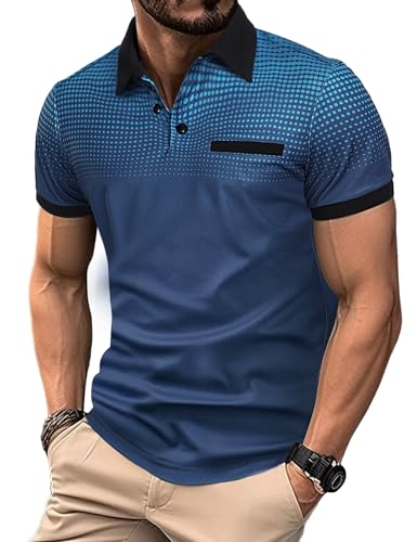 Nadeer Poloshirt Herren Kurzarm Polo T-Shirt Sommer Polohemd Kontrastfarbe Freizeit Sport Tennis Golf Casual Tops Männer Oberteile(Blau,XXL) von Nadeer