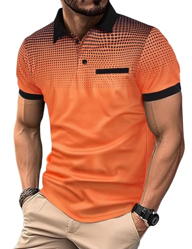 Nadeer Poloshirt Herren Kurzarm Polo T-Shirt Sommer Polohemd Kontrastfarbe Freizeit Sport Tennis Golf Casual Tops Männer Oberteile(Orange,XXL) von Nadeer