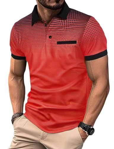 Nadeer Poloshirt Herren Kurzarm Polo T-Shirt Sommer Polohemd Kontrastfarbe Freizeit Sport Tennis Golf Casual Tops Männer Oberteile(Rot,M) von Nadeer
