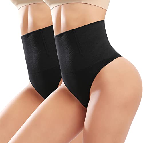 Nadeer Shapewear Damen Bauchweg Unterhose String Miederslip Hohe Taille Miederhose Stark Formend Tanga Unterwäsche(Schwarz-Schwarz,M) von Nadeer