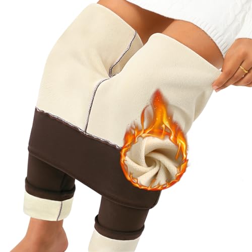Nadeer Thermo Leggings Damen Gefüttert Fleece Leggings Warme Winter Thermohose High Waist Thermoleggins Lang Jogginghose Mit Lamm Plüsch(Braun,S) von Nadeer