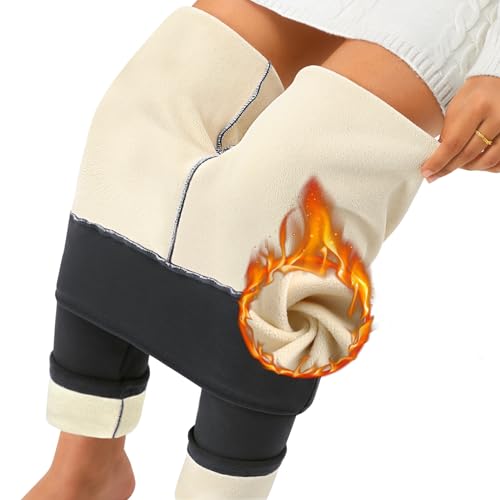 Nadeer Thermo Leggings Damen Gefüttert Fleece Leggings Warme Winter Thermohose High Waist Thermoleggins Lang Jogginghose Mit Lamm Plüsch(Dunkelgrau,L) von Nadeer