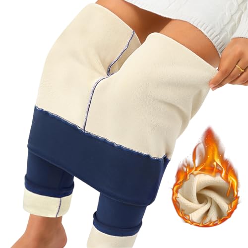 Nadeer Thermo Leggings Damen Gefüttert Fleece Leggings Warme Winter Thermohose High Waist Thermoleggins Lang Jogginghose Mit Lamm Plüsch(Marineblau,XL) von Nadeer