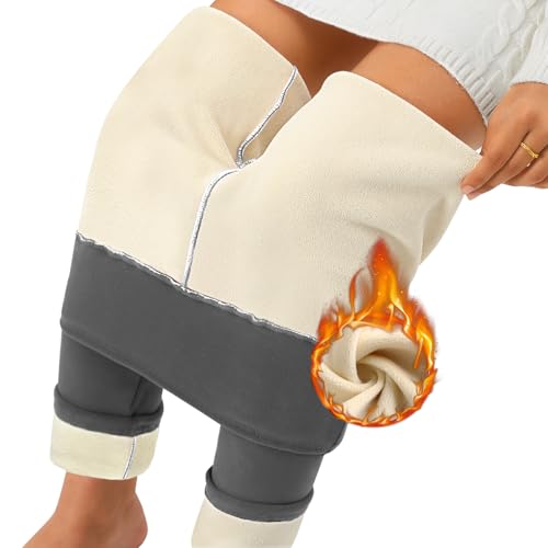 Nadeer Thermo Leggings Damen Gefüttert Fleece Leggings Warme Winter Thermohose High Waist Thermoleggins Lang Jogginghose Mit Lamm Plüsch(Mittelgrau,L) von Nadeer