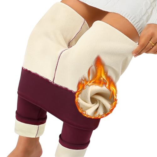 Nadeer Thermo Leggings Damen Gefüttert Fleece Leggings Warme Winter Thermohose High Waist Thermoleggins Lang Jogginghose Mit Lamm Plüsch(Weinrot,XXL) von Nadeer
