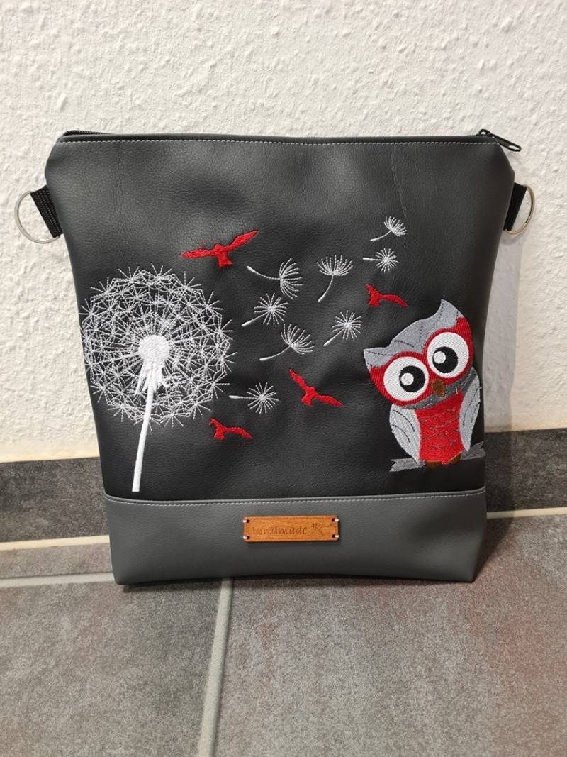 Umhängetasche Handtasche Kunstleder Bestickt Pusteblume Eule Umhängetasche Handtasche Kunstleder Bestickt Pusteblume Eule von NadelkunstbyAK