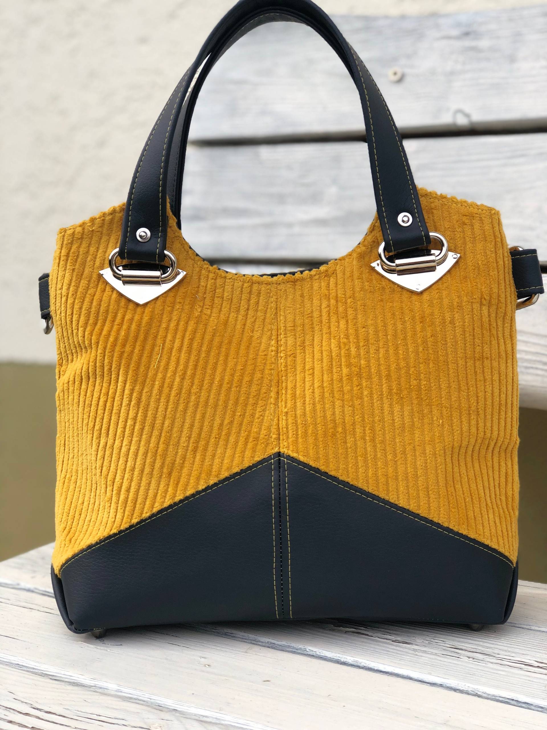 Handtasche, Cord, Kunstleder, 100% Handmade von NadelspielbyAlex