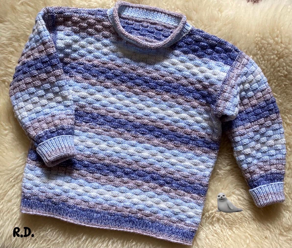 Pullover, Jungen, Blau/Weiß, Gr. 104/110 | Ca 2-3 Jahre, Gestrickt, Herbst, Winter, Geschenk von Nadelspielerein
