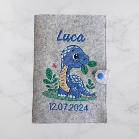 U - Heft Hülle, Untersuchungshefthülle, 100% Wollfilz, Personalisiert, Dino von NadelzauberByNiess
