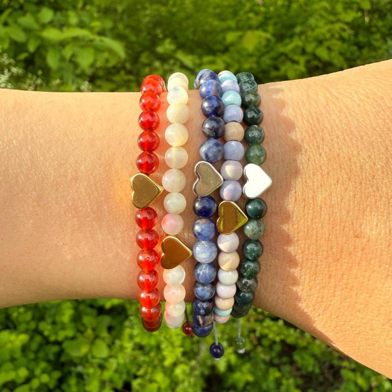 Freundschaftsarmband | Edelstein-Armband Mit Herz 54 Natursteine Wählbar Geschenk Für Frauen Echtes Steinarmband - Handgefertigt von NadiaHandicrafts
