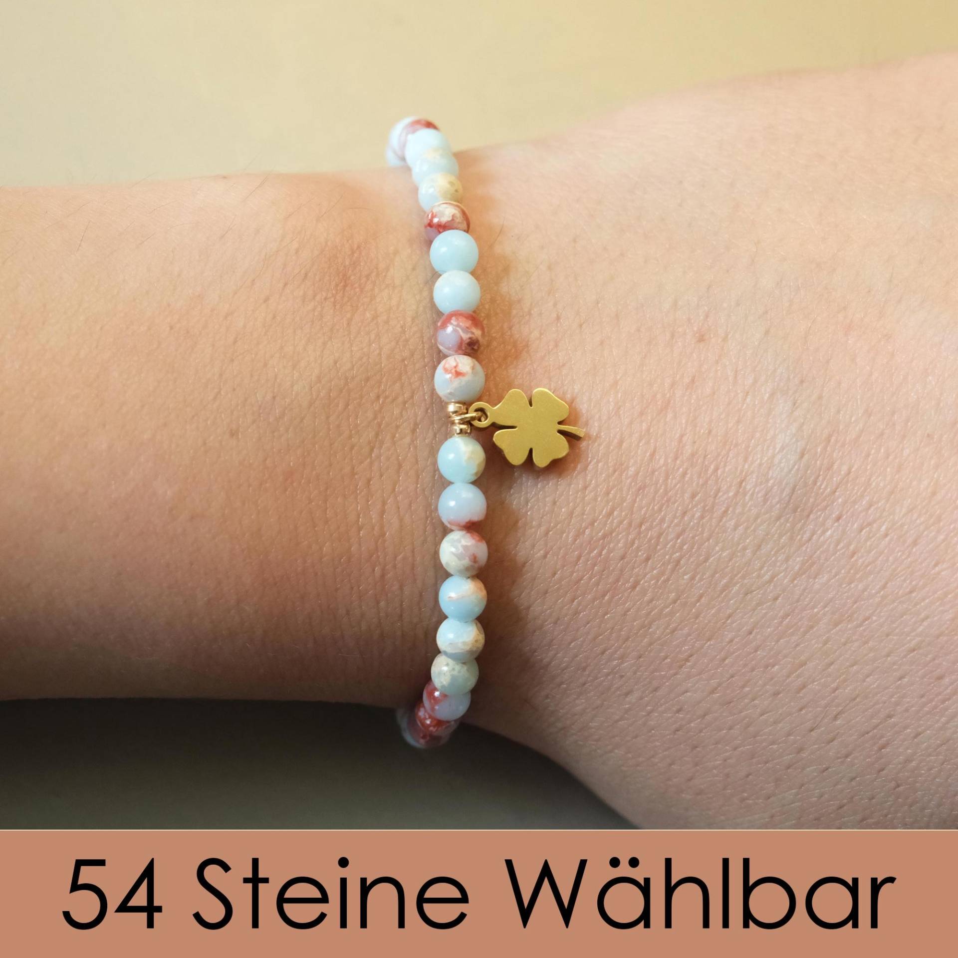 Glücksbringer Armband - Edelstein 4mm Perlen, Kleeblatt Anhänger Silber Oder Gold, Handgefertigt, 54 Steine Wählbar, Geschenkidee Glücksbringer Armband - Edelstein 4mm Perlen, Kleeblatt Anhänger Silber Oder Gold, Handgefertigt, 54 Steine Wählbar, Geschenkidee von NadiaHandicrafts