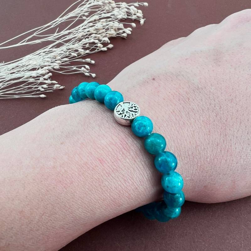 Perlenarmband Aus Natürliche Apatit Edelstein, Verstellbares Handgefertigtes Modeschmuckstücke von NadiaHandicrafts