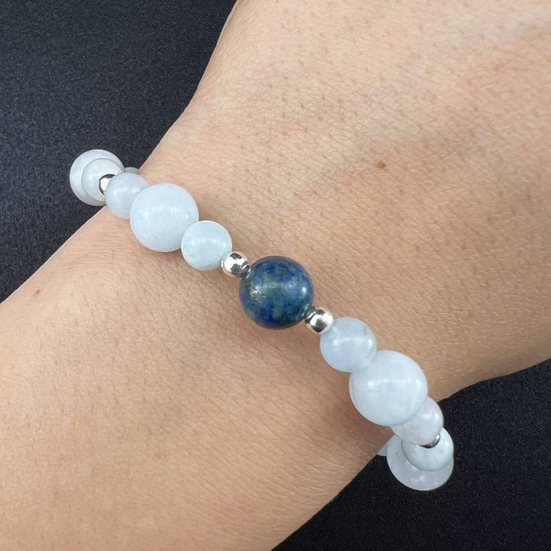 Perlenarmband Aus Natürliche Aquamarin & Chrysokoll Edelsteine, Verstellbares Handgefertigtes Modeschmuckstücke von NadiaHandicrafts