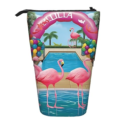 Nadie Flamingo und Schwimmbad 1 bedrucktes Federmäppchen Stehender Stifthalter Teleskop-Bleistifttasche Pop-Up-Make-up-Tasche, Flamingo und Schwimmer, Einheitsgröße, Taschen-Organizer von Nadie