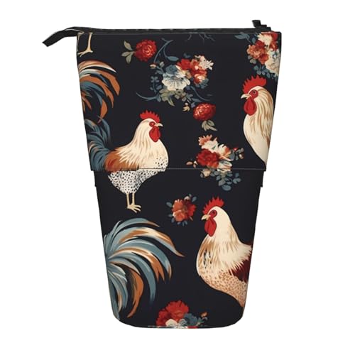 Nadie Flamingo und Schwimmbad 1 bedrucktes Federmäppchen Stehender Stifthalter Teleskop-Bleistifttasche Pop-Up-Make-up-Tasche, French Roosters, Einheitsgröße, Taschen-Organizer von Nadie