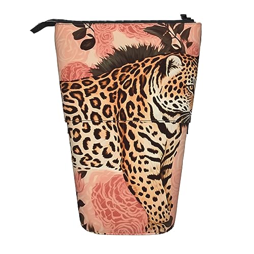 Nadie Gestreiftes Federmäppchen mit Leopardenmuster, Stehender Stifthalter, Teleskop-Bleistifttasche, Pop-Up-Make-up-Tasche, gestreiftes Leopard, Einheitsgröße, Taschen-Organizer von Nadie