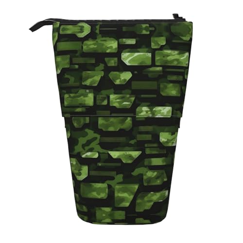 Nadie Teleskop-Federmäppchen mit Militär-Camouflage-Muster, Stifthalter, Schreibwarenetui, Stand-up-Tasche, einziehbare Tasche, Grün, Grünes Militär-Tarnmuster, Einheitsgröße, Taschen-Organizer von Nadie