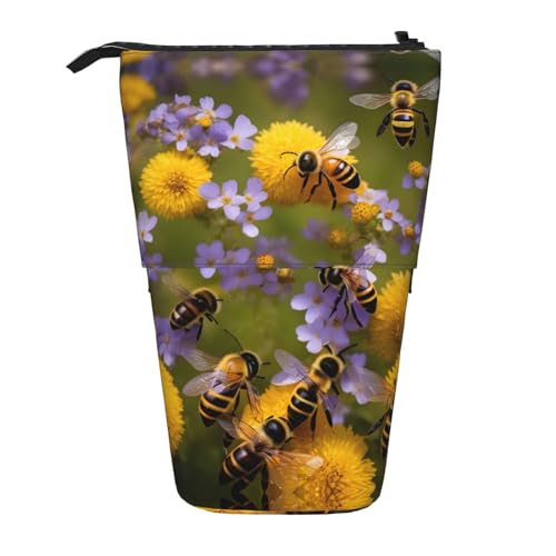 Nadie Teleskop-Federmäppchen mit Schnauzer-Aufdruck, Stifthalter, Schreibwarenetui, aufstellbare Tasche, Rural Honey Bees Wil, Einheitsgröße, Taschen-Organizer von Nadie