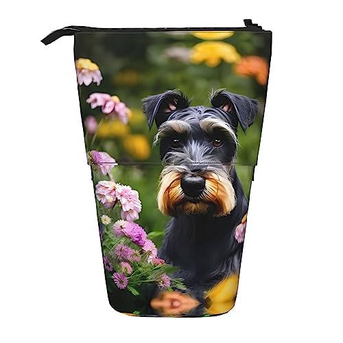 Nadie Teleskop-Federmäppchen mit Schnauzer-Aufdruck, Stifthalter, Schreibwarenetui, aufstellbare Tasche, Schnauzer, Einheitsgröße, Taschen-Organizer von Nadie