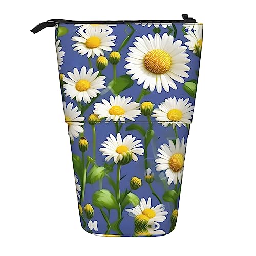 Nadie Teleskop-Federmäppchen mit Sport-Baseball-Druck, Stifthalter, Schreibwarenetui, aufstellbare Tasche, Frühling Gänseblümchen Blumen, Einheitsgröße, Taschen-Organizer von Nadie