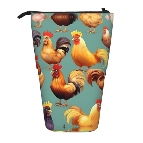 Nadie Teleskop-Federmäppchen mit niedlichem Eichhörnchen-Aufdruck, Stifthalter, Schreibwarenetui, aufstellbare Tasche, Niedliches Hahn-Huhn, Einheitsgröße, Taschen-Organizer von Nadie