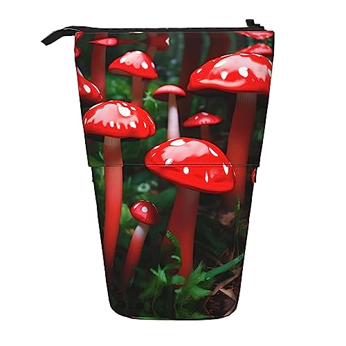 Nadie Teleskop-Federmäppchen mit rotem Mohnblumen-Druck, Stifthalter, Schreibwarenetui, Stand-up-Tasche, einziehbare Tasche, Rote Pilze, Einheitsgröße, Taschen-Organizer von Nadie