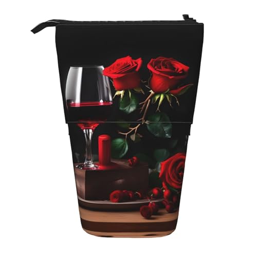 Nadie Teleskop-Federmäppchen mit rotem Mohnblumen-Druck, Stifthalter, Schreibwarenetui, Stand-up-Tasche, einziehbare Tasche, Rote Rose und Weinro, Einheitsgröße, Taschen-Organizer von Nadie