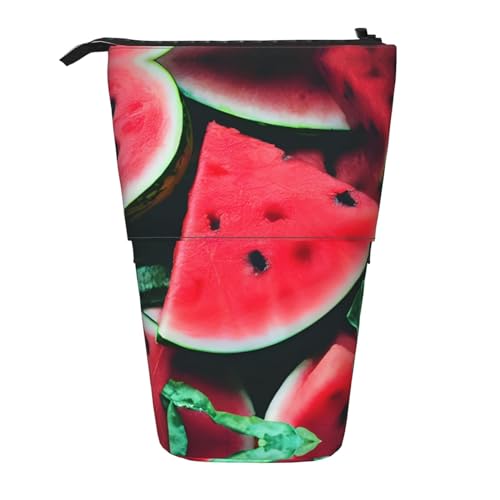 Nadie Teleskop-Federmäppchen mit rotem Wassermelonen-Druck, Stifthalter, Schreibwarenetui, aufstellbare Tasche, Rote Wassermelone, Einheitsgröße, Taschen-Organizer von Nadie