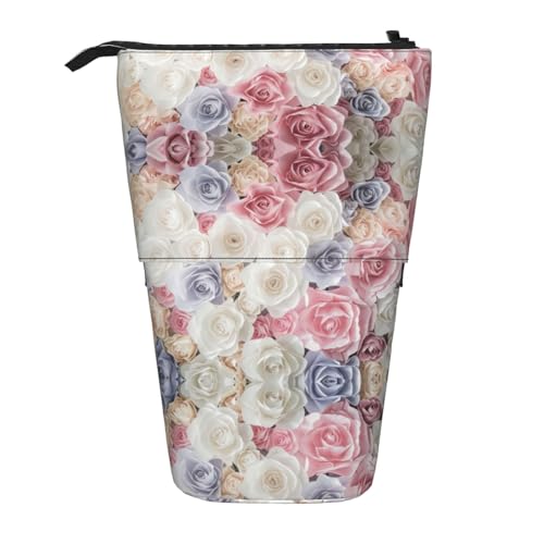 Nadie Teleskop-Federmäppchen mit rotgoldenem Marmor-Druck, Stifthalter, Schreibwarenetui, Stand-up-Tasche, einziehbare Tasche, Rose Blume Floral, Einheitsgröße, Taschen-Organizer von Nadie