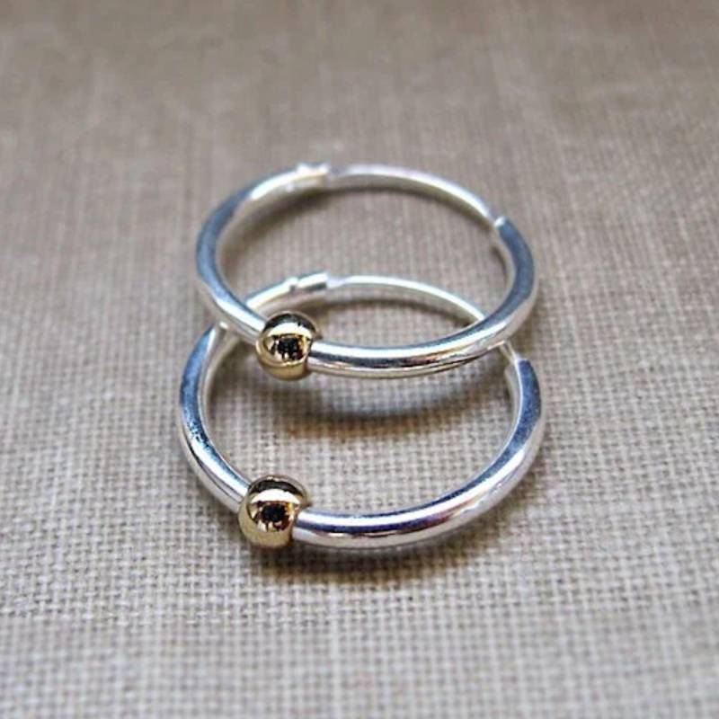 sterling Silber Ohrringe Gold Filled Bead Creolen Herren 12mm Endlos Huggies Sleeper Floating Unisex Alltag von NadinArtDesign