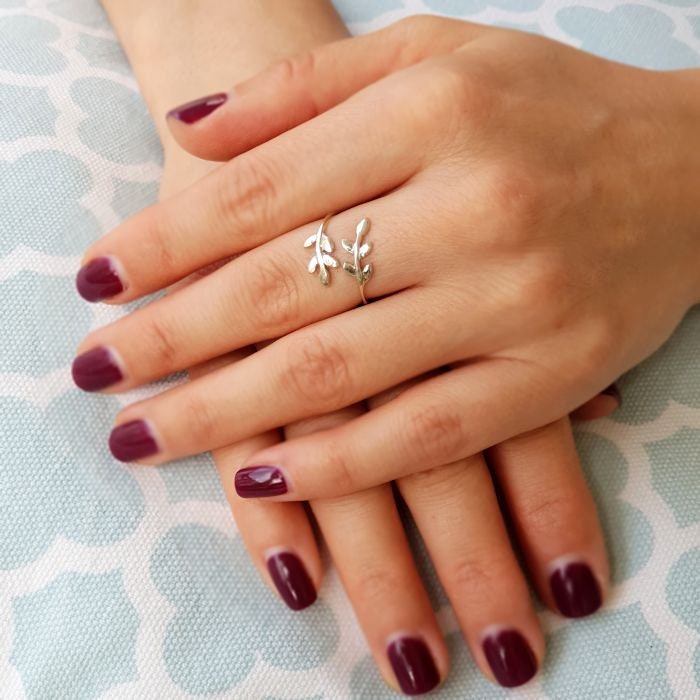 Sterling Silber Blatt Ring, Zweig Zierlich, Stilvolle Minimalist Weihnachtsgeschenk Für Sie, Verstellbarer Natur Schmuck von NadinRings