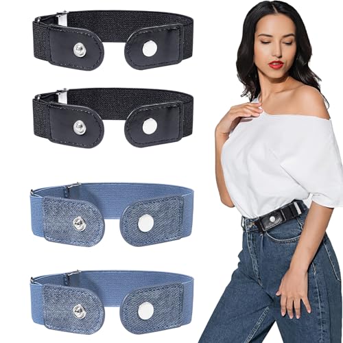 Nadisean 4 Stück Seite Gürtel Ohne Schnalle Damen Herren, Schnallenfrei Elastischer Schwarz Blau, Schnallenloser Stretch Taillengürtel fit 2 Schleife Abstand 10-20cm von Nadisean
