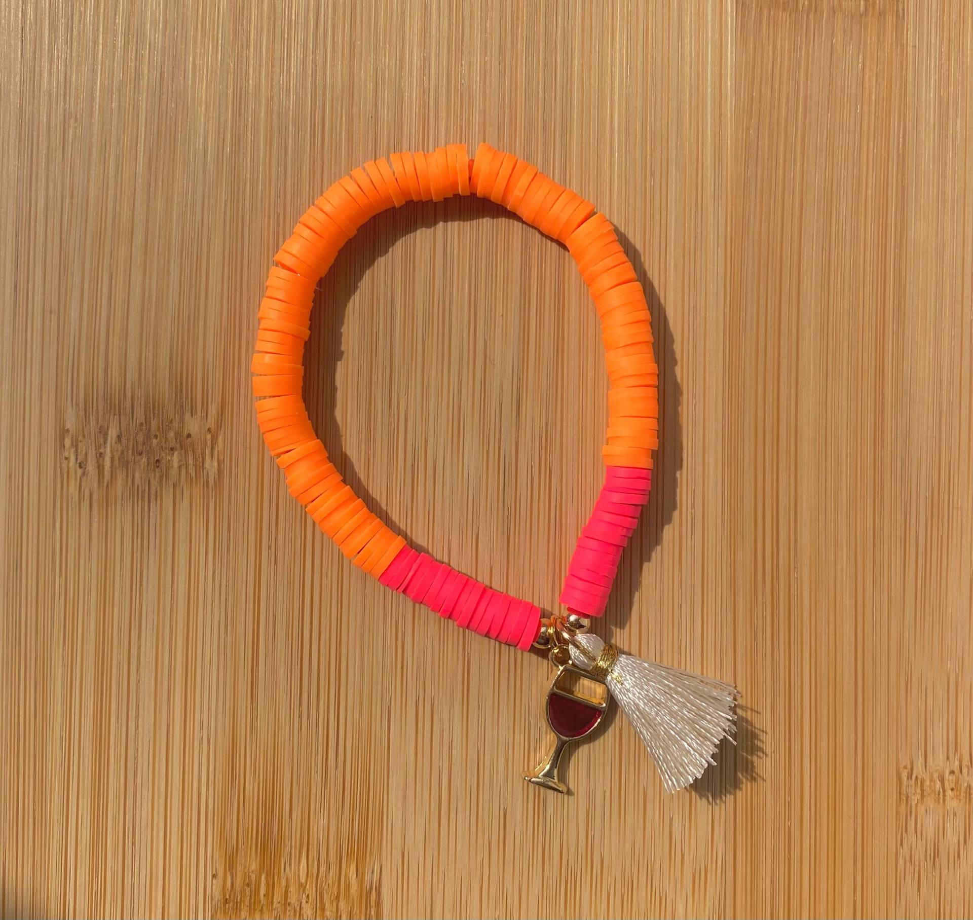 Aperol-Glas Armband Mit Quaste in Pink/Orange, Einheitsgröße von NadlsUnikate