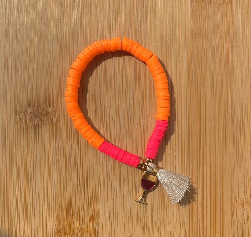 Aperol-Glas Armband Mit Quaste in Pink/Orange, Einheitsgröße von NadlsUnikate