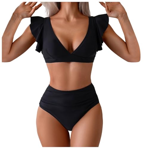 Nadunje Damen Bikini Set Flügelärmel Badeanzüge Sommer einfarbig Zweiteiliger Bauchweg Tanga Bademode Push Up Bikini-Oberteil Und High Waist Bikinihose Sexy Bademode Set für Damen Strandmode Swimsuits Nadunje Damen Bikini Set Flügelärmel Badeanzüge Sommer einfarbig Zweiteiliger Bauchweg Tanga Bademode Push Up Bikini-Oberteil Und High Waist Bikinihose Sexy Bademode Set für Damen Strandmode Swimsuits von Nadunje