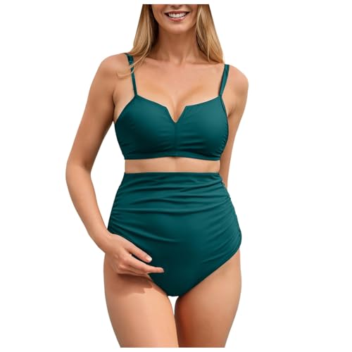 Nadunje Damen Bikini Set Große Größen Schwanger Bikini Umstands Badeanzüge einfarbig Schwimmanzug Zweiteiliger Bikini-Oberteil Und High Waist Bikinihose Trendy Bademode Set Damen Strandmode Swimsuits von Nadunje