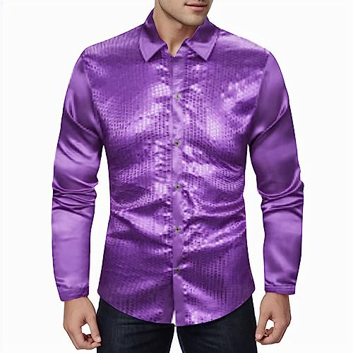 Nadunje Glitzer Hemd Herren, Pailletten Hemd Herren 70er Jahre Outfit Metallic Glänzend Freizeithemd Langarmhemd Knopfleiste Slim Fit Fasching Glitzerhemd Glitzer Oberteil Herren für Karneval Party von Nadunje