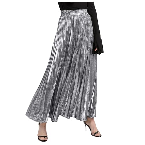 Nadunje Glitzer Rock Damen Lang Pailletten Rock Damen Lang mit Plissee Hohe Taille Glitzer Röcke Golden Rock Faltenrock Stilvoll Glitzer Rock Festlich Tanz Rock Paillettenrock für Karneval Party von Nadunje