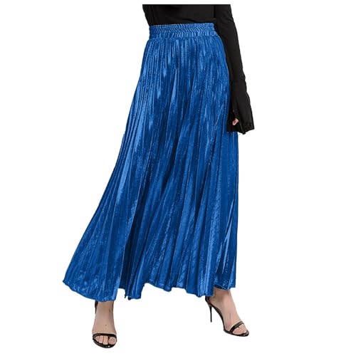 Nadunje Glitzer Rock Damen Lang Pailletten Rock Damen Lang mit Plissee Hohe Taille Glitzer Röcke Golden Rock Faltenrock Stilvoll Glitzer Rock Festlich Tanz Rock Paillettenrock für Karneval Party von Nadunje