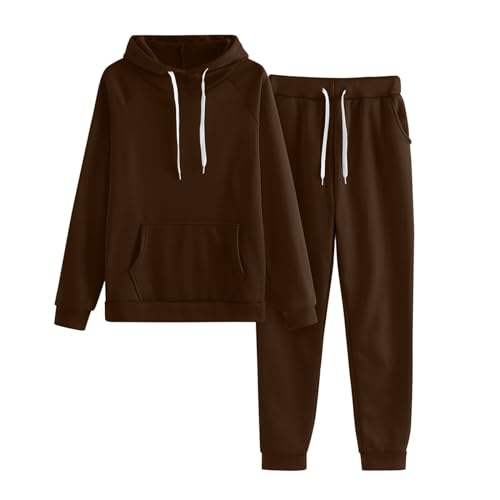 Nadunje Jogginganzug Damen Set Trainingsanzug Hausanzug Große Größen Einfarbig Zweiteiler Pullover und Jogginghose Gefüttert Tracksuit Kapuzenpullover Winter Sportanzug Warm Hausanzug Kuschelig Anzug von Nadunje