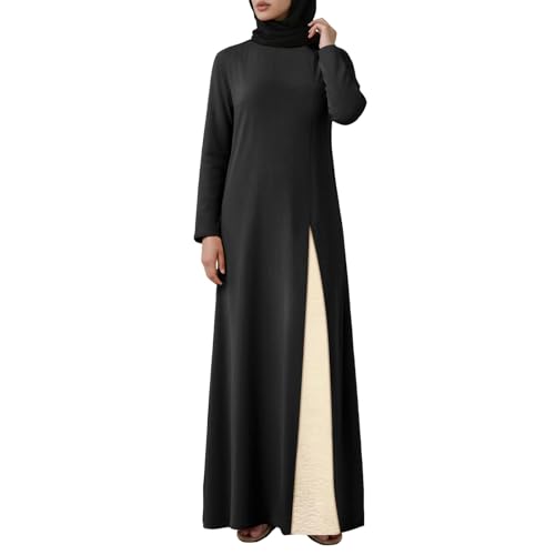 Nadunje Muslimisches Einteiliges Gebetskleid Lang Muslimisches Kleid Damen Schlitz Langarm Abdeckung Muslimische Naher Osten Dubai Arab Ramadan Islamischer Sommerkleid Gebetskleidung Abaya für Frauen von Nadunje
