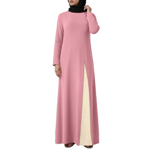 Nadunje Muslimisches Einteiliges Gebetskleid Lang Muslimisches Kleid Damen Schlitz Langarm Abdeckung Muslimische Naher Osten Dubai Arab Ramadan Islamischer Sommerkleid Gebetskleidung Abaya für Frauen von Nadunje